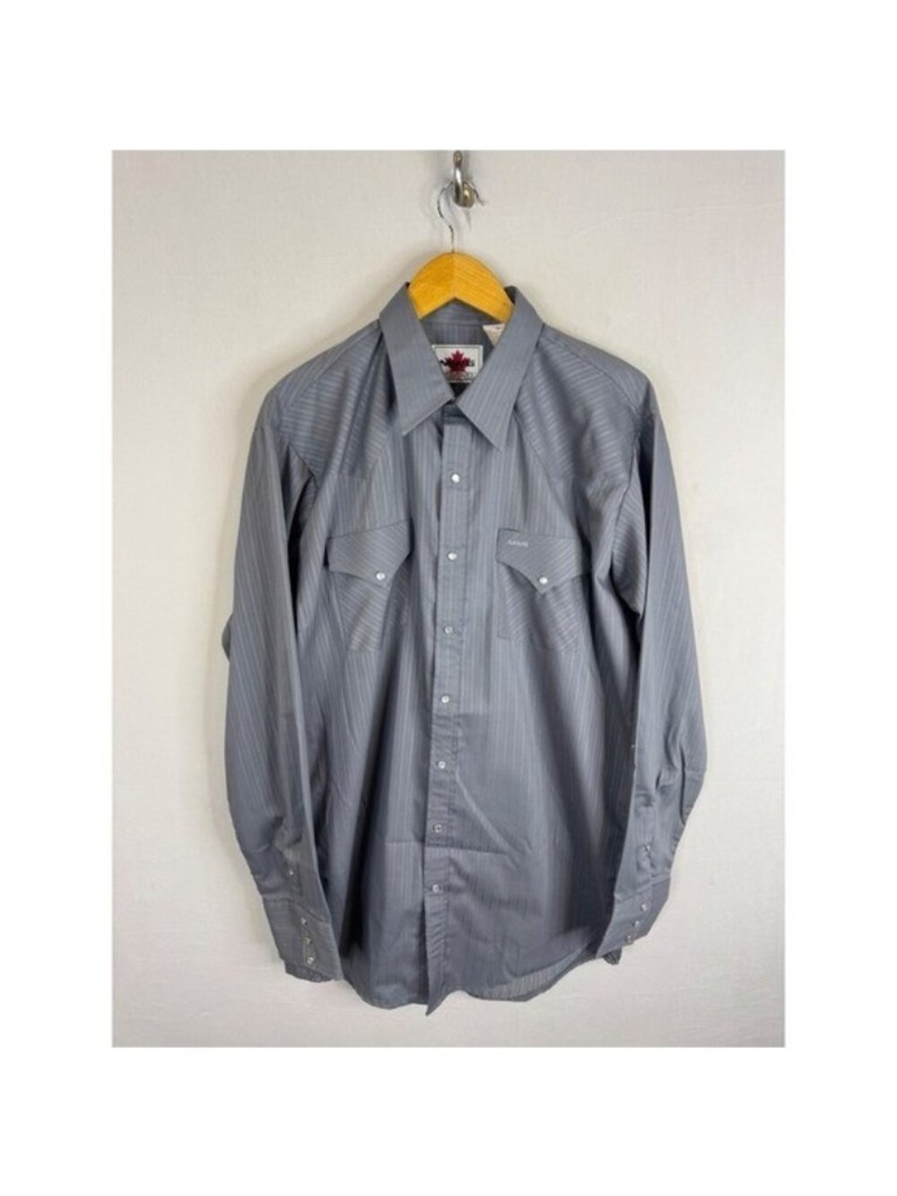 Vintage MWG Mens Western Snap Shirt Grey Pinstripe L-Tall Made in Canada NWT